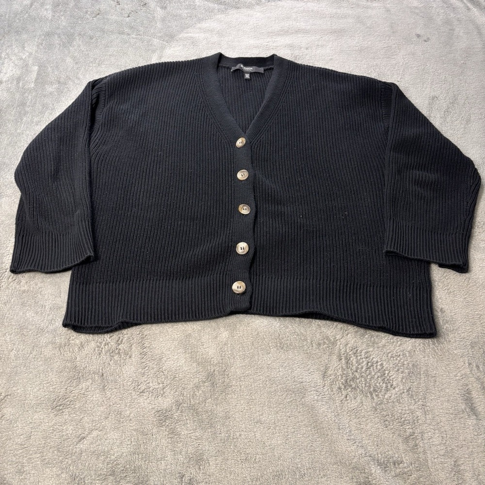 HUDSON LOS ANGELES Black Ribbed Button Front Cardigan Sweater XL EG